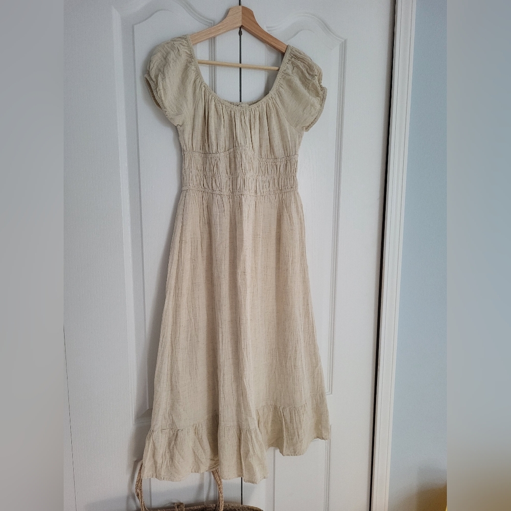 Smocked Waist Cream Milkmaid Dress Medium